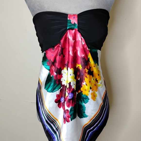 Papaya Strapless Satin Handkerchief Top L Floral Y2K Babydoll Festival - Picture 2 of 8